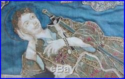 18th C. Silk & Gilt Thread Needlework Panel MARY MAGDALENE Christian antique