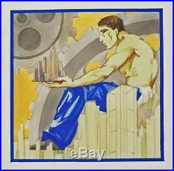 1930's Art Deco Mixed Media Illustration, Gears of the City, Attr. Rockwell Kent