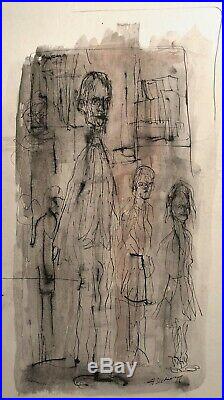 1966 H Seidner Abstract Modernist Figure Portrait Study Mixed Media Painting