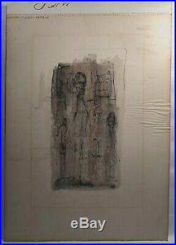 1966 H Seidner Abstract Modernist Figure Portrait Study Mixed Media Painting