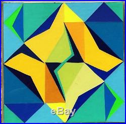 1970 Abstract Geometric Hard Edge Op Pop Art Mixed Media Collage Painting Rubin