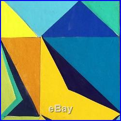 1970 Abstract Geometric Hard Edge Op Pop Art Mixed Media Collage Painting Rubin