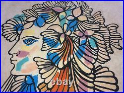 1976 Cuba Fine Art RENE PORTOCARRERO Flora Signed Original Mixed Media on Paper