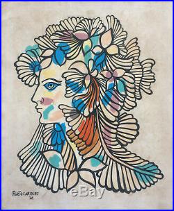1976 Cuba Fine Art RENE PORTOCARRERO Flora Signed Original Mixed Media on Paper
