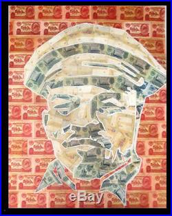 1990s USSR Paper Money RUBLE Mosaic Collage LENIN Soviet Russian Painting Poster