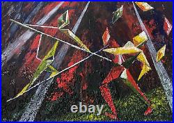 1997 Abstract Oil Mixed Media Painting in Glazed Hogarth Frame 16 x 20