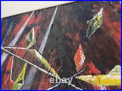 1997 Abstract Oil Mixed Media Painting in Glazed Hogarth Frame 16 x 20