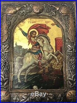 1 Byzantine Style Russian Icon Artwork Canvas Painting Coated 950 Russian Silver