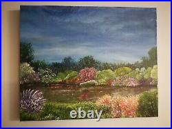 22 X 18 Riverside Original Mixed Media Oil Acrylic Painting Signed Canvas