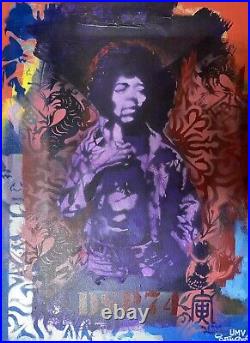 24 X 30 Rock Legend Jimi Hendrix Original Mix Media painting on canvas