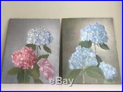 2 Vintage Original Paintings Hydrangea Flowers Oil Acrylic on Board Mixed Media