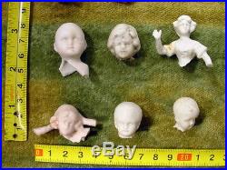 66 x excavated bisque doll heads Hertwig age 1900 Germany mixed media alterd art