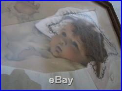 ANTIQUE 1920'S FOLK ART PHOTO HAIR BABY PICTURE SATIN & LACE Mix Media Vintage