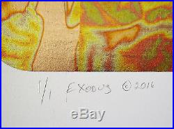 AZOULAY Original Etching with Mixed Media, Exodus, Signed 1/1 Framed Unique