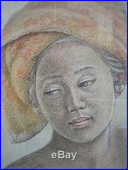 Anak Gede Tiasa, Balinese Artist, Nude portrait, Mixed Media 1992 Bali