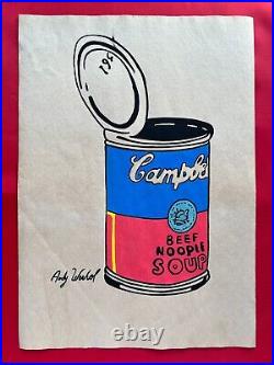 Andy Warhol painting on old paper (Handmade) signed and stamped mixed media -ART