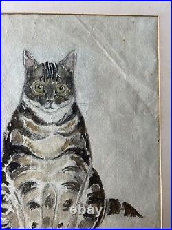 Anne Harriet Sefton Fish Original Mixed Media Tabby Cat 1964 St Ives 1960s Art