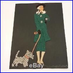 Antique Chanel Mixed Media Oil Painting Collage Designer Women And Dog Old Rare