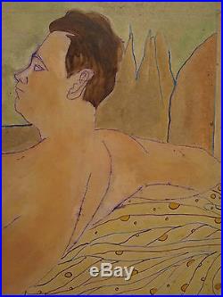 Antique MID Century Modern American Listed Male Nude Large Gay Int Oil Painting