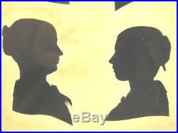 Antique cut paper silhouette portrait of 4 ladies family group Victorian England