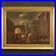 Antique painting 18th century genre scene artwork frame oil on canvas 700