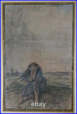 Archibald Standish Hartrick (1864-1950) Mixed Media Drawing Lady In Landscape