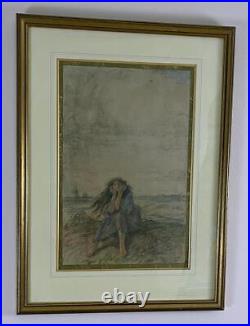 Archibald Standish Hartrick (1864-1950) Mixed Media Drawing Lady In Landscape