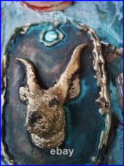 Art assemblage contemporary painting sculpture mixed media capricorn animals eye