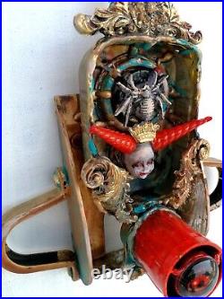 Art assemblage modern original painting sculpture mixed media spider dolls ooak
