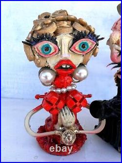 Art assemblage original contemporary painting sculpture mixed media figure dolls