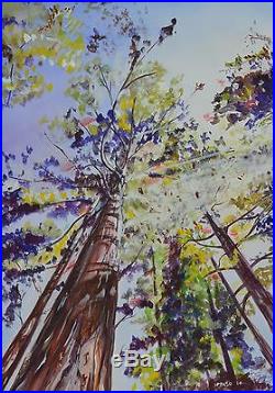 Art by Ippaso Original Mixed Media'Giant Redwood' Trees in Yosemite Painting
