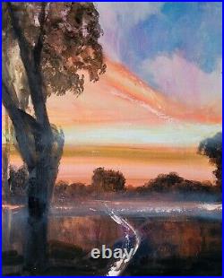 Autumn Sunset. Original Mixed Media Painting on Canvas Board