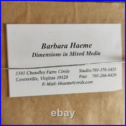 Barbara Haeme Mixed Media Collage Mushroom Leaf Copper Signed Framed Vintage
