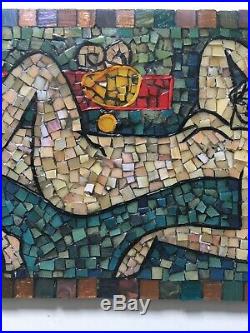 Beautiful Vintage Mosaic Artwork Picture Abstract Stylised Nude Signed