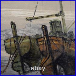 Ben Maile (1922-2017) 20th Century Mixed Media, Boats at Low Tide