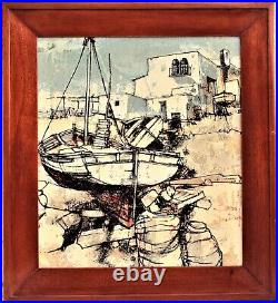 Bernard Dufour (1922-2016) Mixed Media Painting Harbour View with Moored Boats