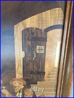 Buchschmid & Gretaux Marquetry Wood Inlay Framed Picture with Vase of Flowers