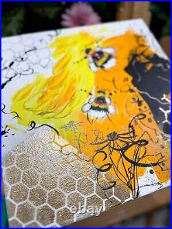 Bumblebee Mixed Media Painting Original Art Sale Honey Bee Abstract Flowers