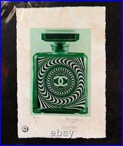 CHANEL Bottle in Green, Artist Proof Print 22'x15'x Signed Fairchild Paris
