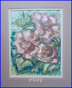 Chris Hall Floral Abstract Mixed Media Original Pair. 1980's