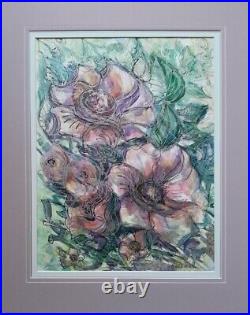 Chris Hall Floral Abstract Mixed Media Original Pair. 1980's