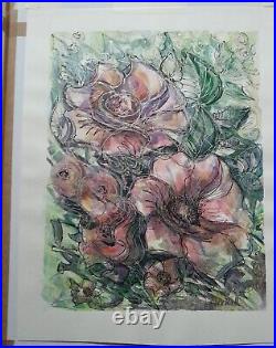 Chris Hall Floral Abstract Mixed Media Original Pair. 1980's