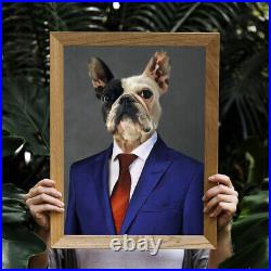 Clothed French Bulldog Portrait Custom Funny Dog Custom Wall Art Pet Fun Art