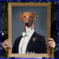 Clothed Pet in Suit with Beer Portrait Custom Funny Dog Cat Personalized Art