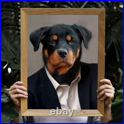 Clothed Pet in Suit with Beer Portrait Custom Funny Dog Cat Personalized Art