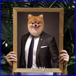 Clothed Pomeranian Spitz Portrait Custom Funny Dog Custom Wall Art Pet Fun Art