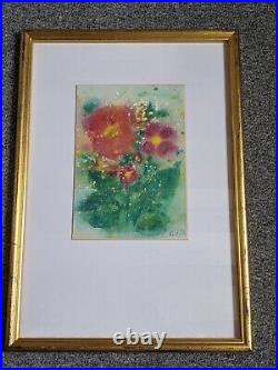 Contemporary Original mixed media painting indistinctly signed still life 1998