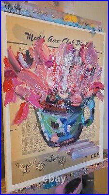 Corbellic Expressionism 12x9 Original Vintage Mixed Media Flower Painting Art Nr
