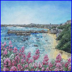 Cornish Art Newquay Harbour Cornwall Art Original Art 50x50cm Painting Canvas