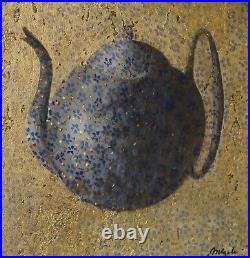 DARIUSZ MLACKI (b. 1963) (Polish) Mixed Media Painting on Cork, of a Blue Teapot